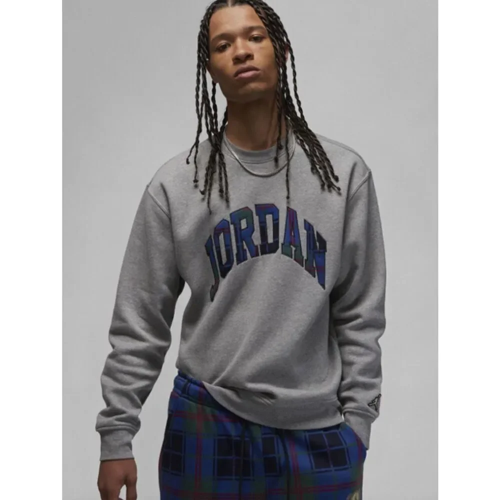 Jordan Men's Essential Holiday Fleece Crew in Grey/Plaid Size Medium Unisex Spel